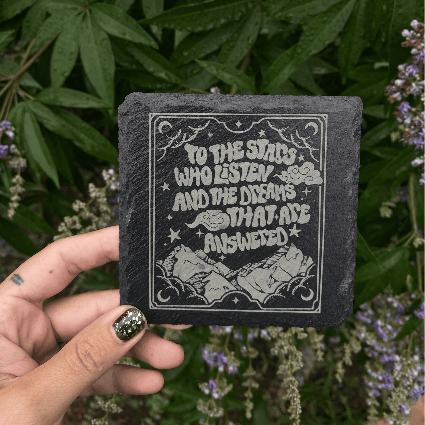 'And The Dreams That Are Answered' Engraved Slate Coaster